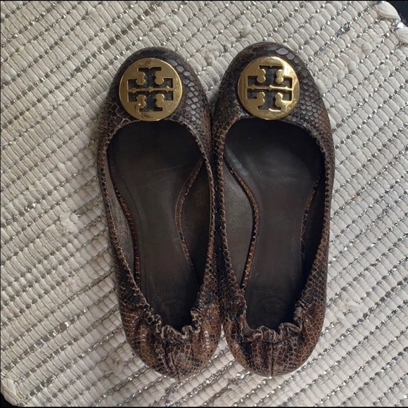 COPY - Tory Burch Snakeskin Reva Flats (black and brown) - Picture 1 of 5